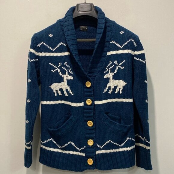 Sea to Sky Reindeer Cardigan Blue Sweater Size medium - Picture 3 of 15